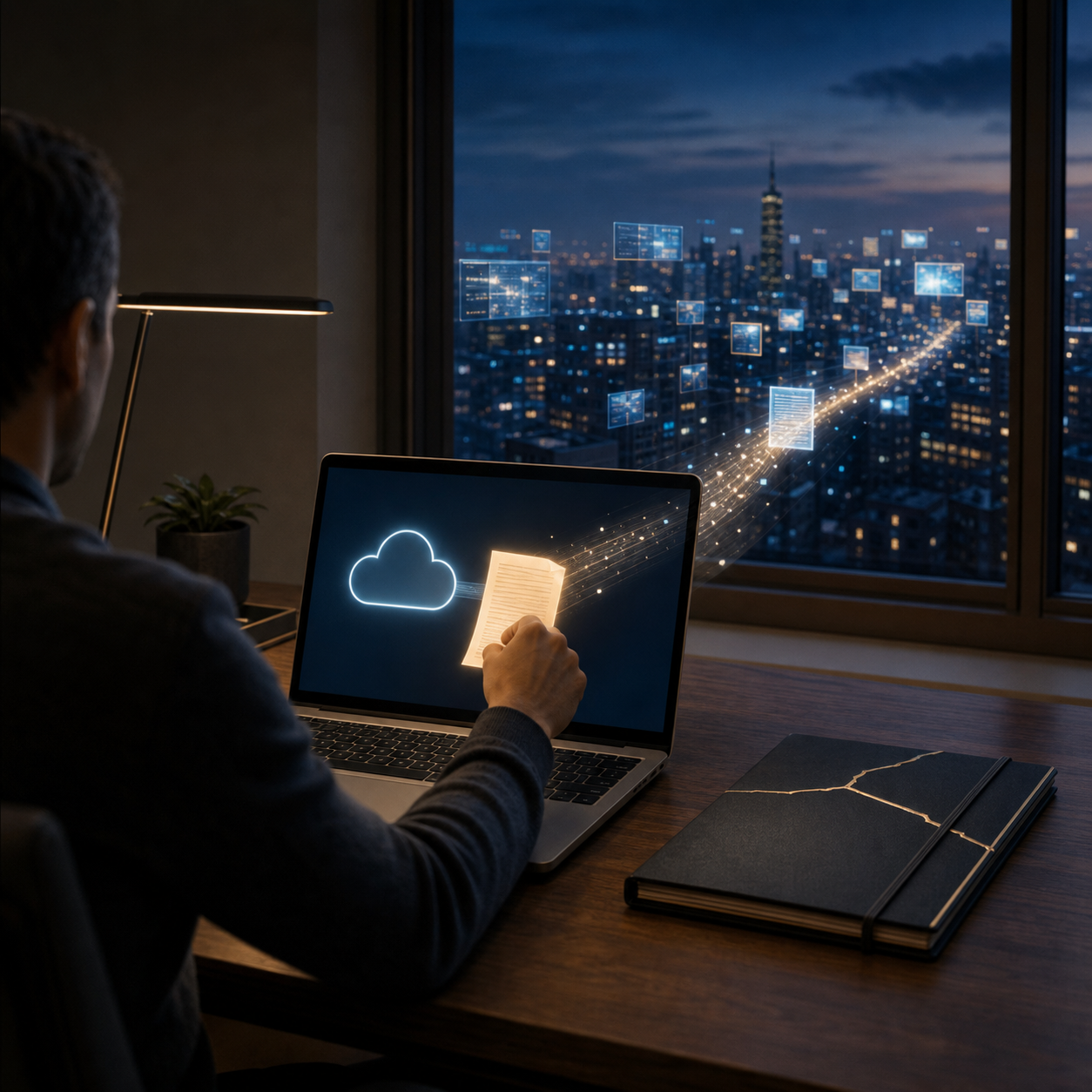 showing a man looking at his laptop working out the governance rules