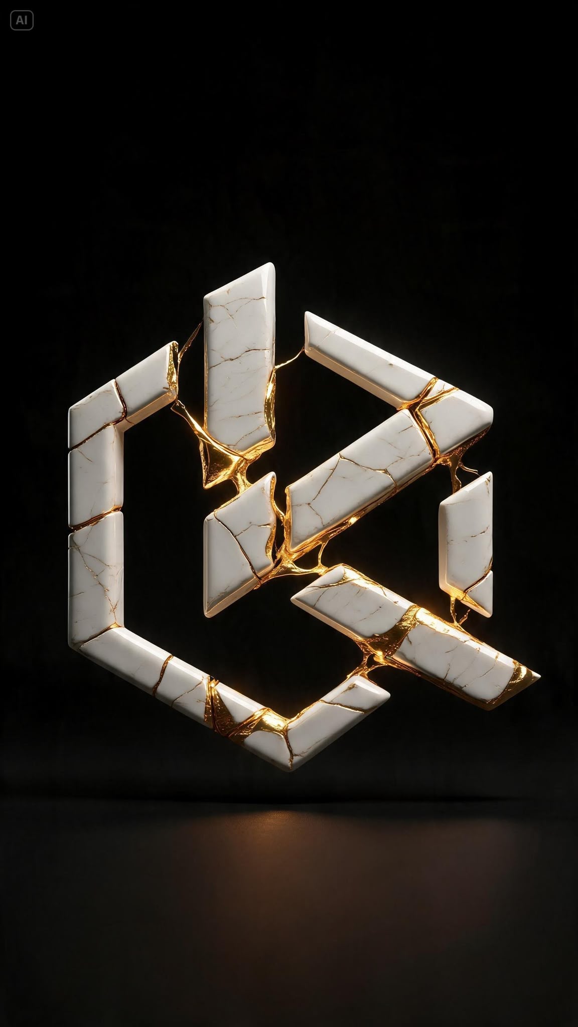 image of the Kinsugi logo showing cracks being repaired with Gold