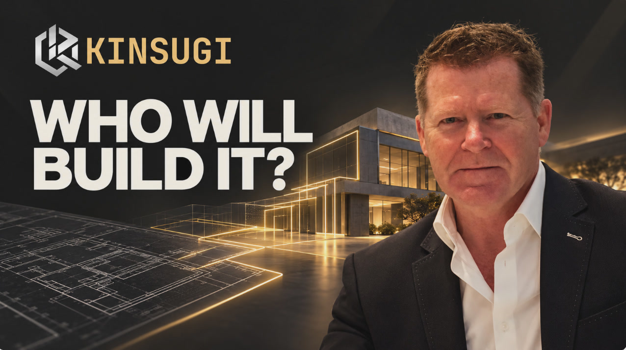Stephen Sumner and Kinsugi branding with the question “Who will build it?”